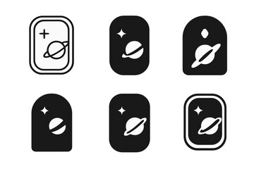 Obraz premium Futuristic Travel Logos. Space tourism and futuristic travel experiences. Icon set. Set Logo of space tourism and futuristic travel experiences: panoramic