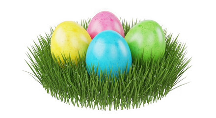 Fototapeta premium Colorful easter eggs nestled in a bed of green artificial grass.
