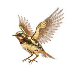 Steampunk bird automaton with wings spread