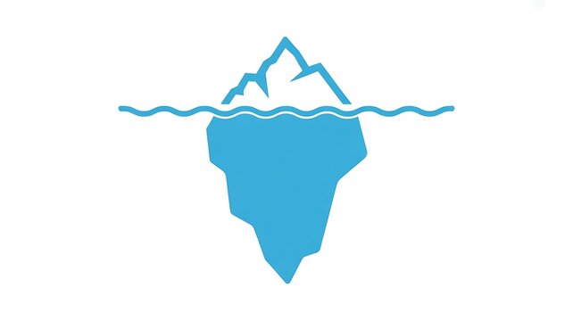 Illustration of an iceberg floating in the ocean with mountain peaks above water