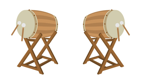 wooden islamic drum side view  vector illustration isolated on white bacground.