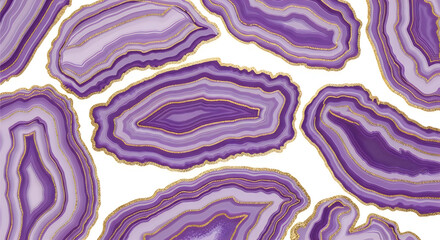 Obraz premium This image features a stunning purple agate geode pattern with multiple slices