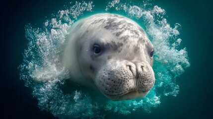 Naklejka premium A seal is swimming in the ocean with its head sticking out of the water
