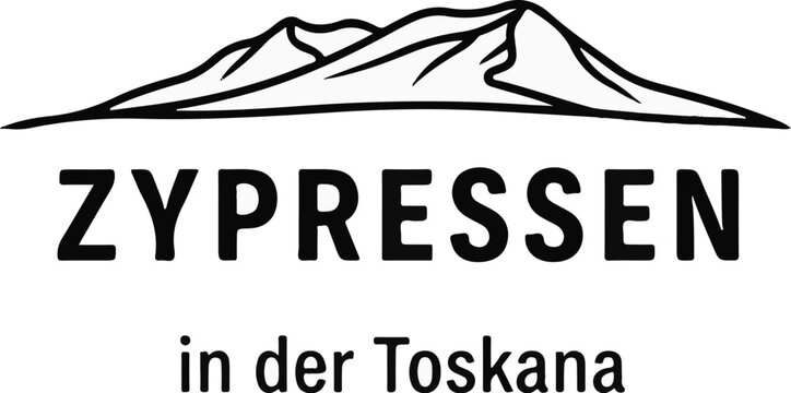 Stylized mountain range above bold text "ZYPRESSEN" and smaller text "in der Toskana
