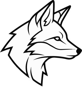 Fierce fox head profile, stylized black and white line art