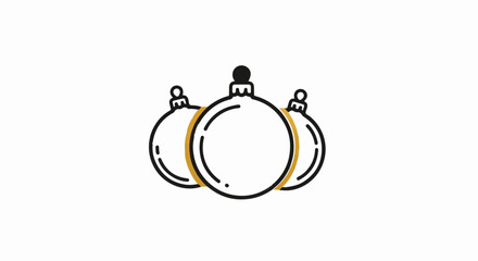 Fototapeta premium Simple illustration of three outline Christmas ornaments with gold accents