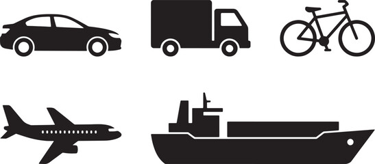 Set of 5 black transport and travel icons vector