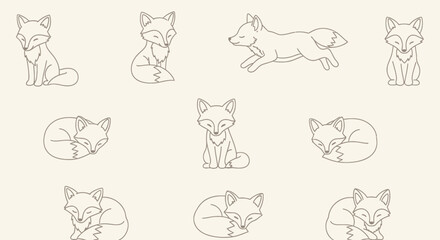 Cute Fox Illustrations - Seamless Pattern