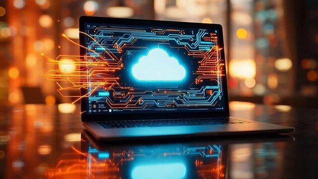 Laptop displaying cloud computing circuit design