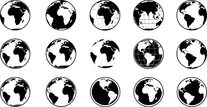 Curved world map silhouette, half globe of blue planet Earth, global business geography, worldwide international. Africa, Asia and America, Europe, Australia continents. Travel vector infographics