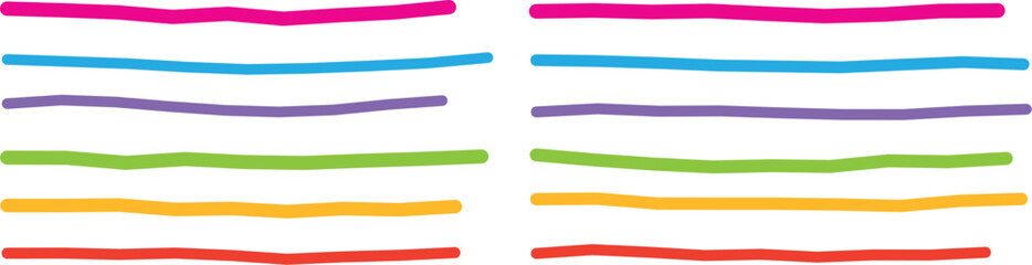 Obraz premium Colorful wavy horizontal stripes in pink, red, orange, yellow, green, blue, purple hues isolated on transparent background