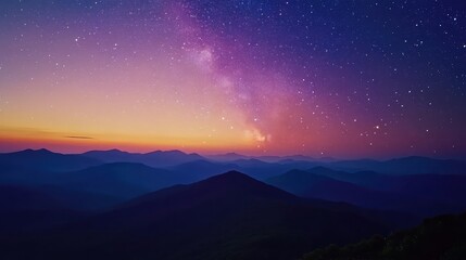 Fototapeta premium Majestic mountain ranges under a vibrant, starry night sky displaying the Milky Way galaxy