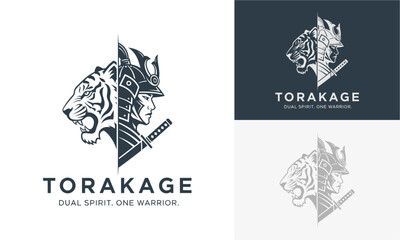 Dual spirit samurai warrior illustration with tribal design elements displayed in multiple formats on different backgrounds from a straightforward viewpoint