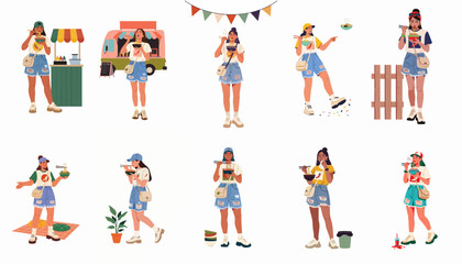 Fototapeta premium Happy Young Women Enjoying Ramen and Street Food at an Outdoor Festival or Casual Gathering