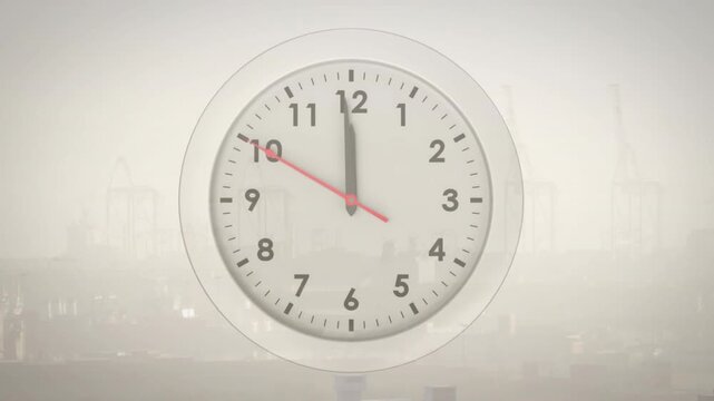Winding pulse moving red hand backward across analog clock, pale hand angling down, showing rewind