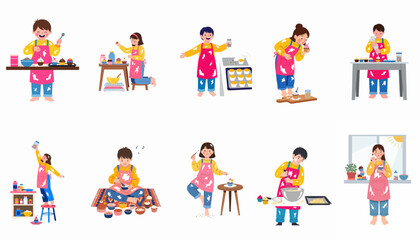 Fototapeta premium Cheerful children enjoy baking and decorating colorful cupcakes, making sweet treats and learning kitchen skills with joy.