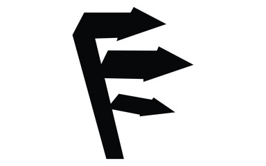 Abstract letter f shape formed by three distinct forward pointing arrows