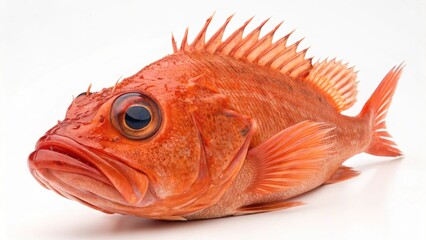 Fototapeta premium Studio portrait of a vivid reddish-orange deep-sea Orange Roughy (Hoplostethus atlanticus) isolated on a clean white background.