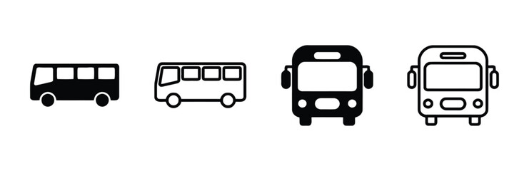 Collection of bus icons solid and outline variations for transportation themes © Rakib