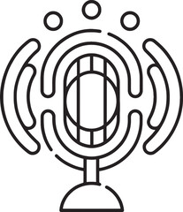 Minimalist line drawing of a microphone with sound waves and circles around it Vector