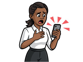 Shocked African American Woman Receiving Disturbing News on Her Smartphone