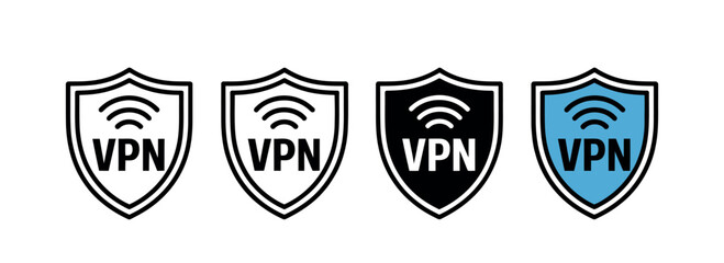 VPN Shield Icons in Various Colors for Secure Network Protection and Privacy