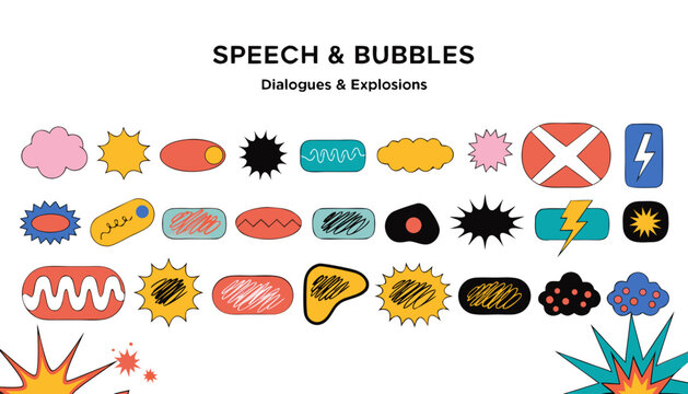 Blank Comic Chat Bubbles and Impact Explosion Stickers Vector Pack
