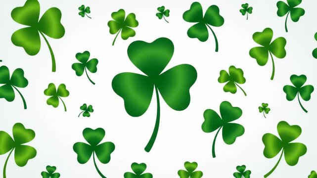 Green shamrock clovers scattered on white background pattern