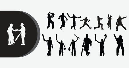 Fototapeta premium Cricket players in various dynamic poses with bats and balls