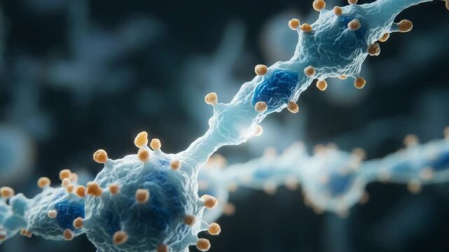 Microscopic view of a virus particle with spikes, illustrating its structure and potential for infection
