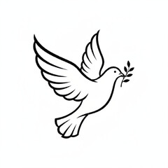Fototapeta premium Minimalist White Dove Flying with Olive Branch Symbolizing Global Peace