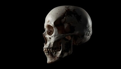 Obraz premium A close-up view of a human skull with a black background