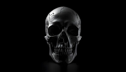 Obraz premium A dramatic close-up of a human skull on a dark background