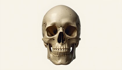 Obraz premium A human skull is shown against a plain background in this dramatic and vibrant image