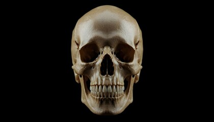 A human skull is shown against a black background in this dramatic and vibrant medical illustration.