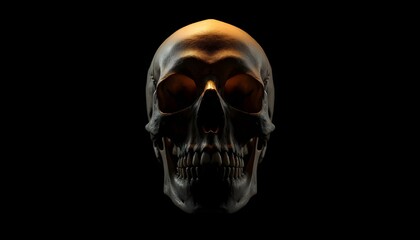 Fototapeta premium A dramatic skull with orange light on top against a black background