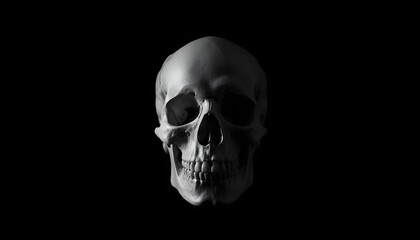 Fototapeta premium A grayscale image of a human skull on a black background