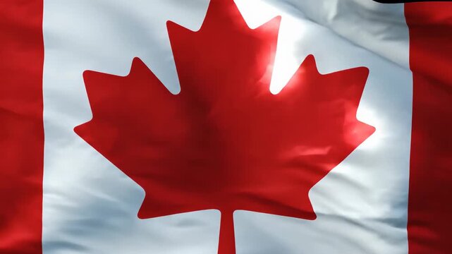 Vibrant Canadian flag waving, iconic red maple leaf symbol, celebrating Happy Canada Day, national pride, patriotic identity, unity and freedom for all