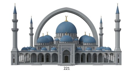 Obraz premium A large blue and gray mosque with several minarets