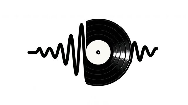 Vinyl Record with Sound Waves Animation on White Background
