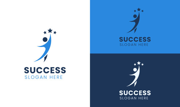 Minimal and modern success logo featuring an abstract human figure reaching toward a star. This clean vector icon represents achievement, growth, leadership, ambition, and business success. Perfect fo