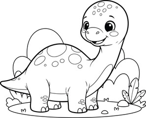 a charming illustration depicts a cute baby brontosaurus dinosaur with large eyes standing amidst greenery and foliage ready to explore © Kibria