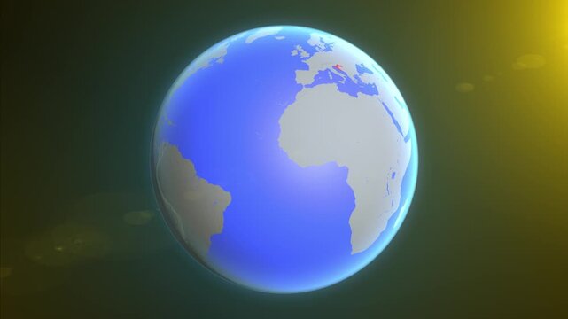 The animation shows a graphic representation of the earth and highlights the location and map of Croatia colored red.