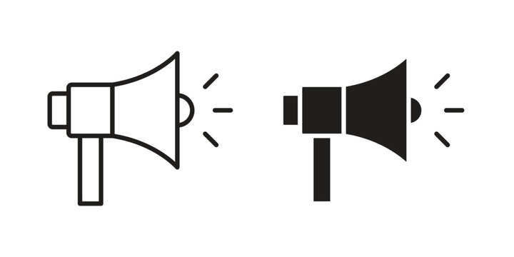 Bullhorn icons vector glyph and thin line. Black icons