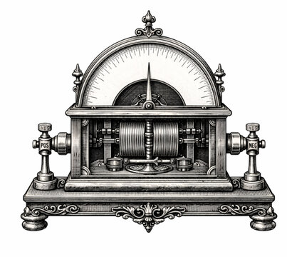 Antique Galvanometer Vintage Engraved Electrical Measuring Instrument Illustration Isolated on White