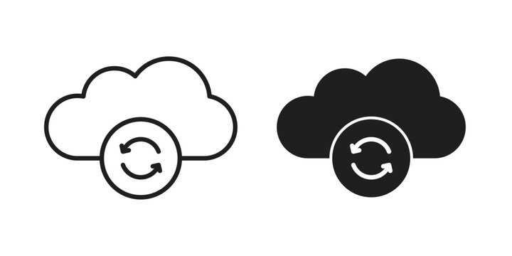 Cloud sync icons vector glyph and thin line. Black icons