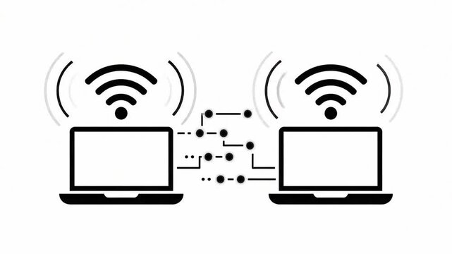 Wireless Network Connection and Data Transfer Between Two Laptops Illustration