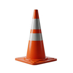 3d orange traffic cone with white stripes isolated on transparent background