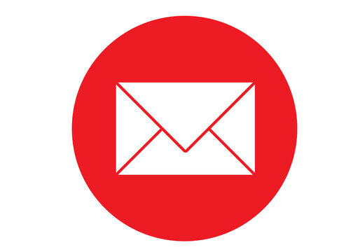 white email icon isolated on red round transparent background