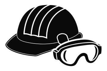 Fototapeta premium PPE protective gear eye protection Black and white of a hard hat and protective goggles safety equipment